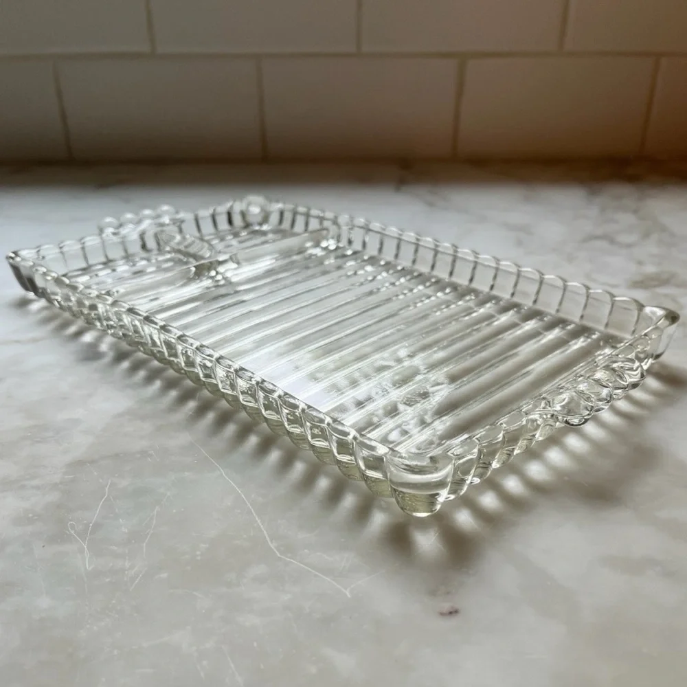Vintage Bubble Glass Sectioned Organizer Tray